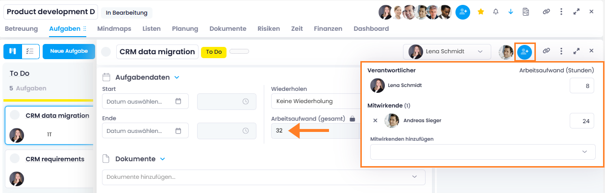 Mitwirkende in einer Projektaufgabe